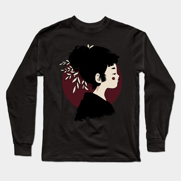 Minimalistic Geisha Design ‚Under the Red Moon‘ | handmade illustration | By Atelier Serakara Long Sleeve T-Shirt by Atelier Serakara